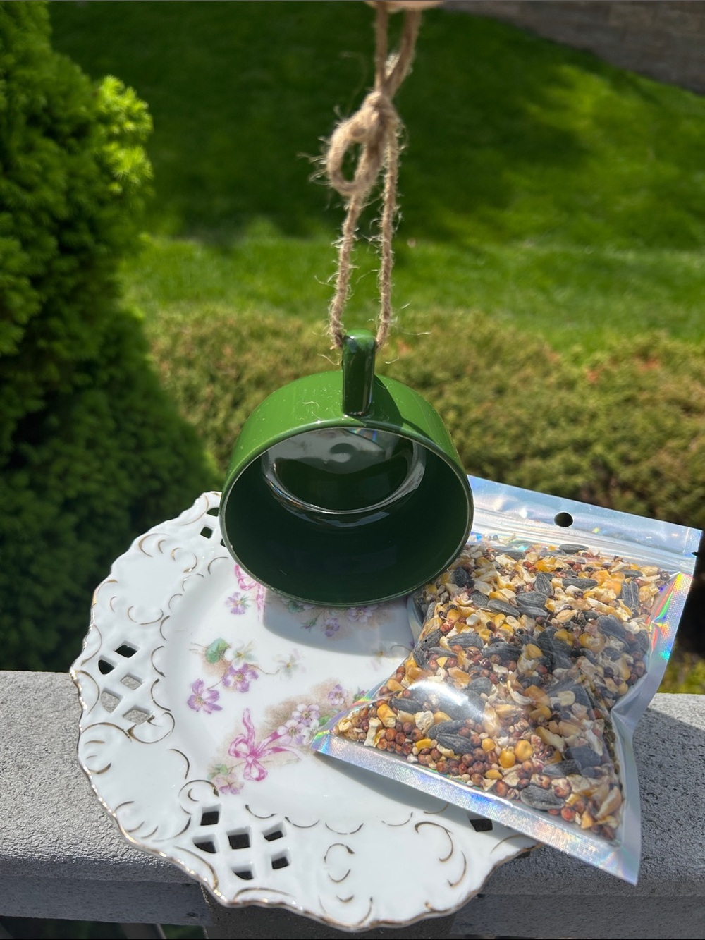 Source Unknown Green Hanging Bird Feeder Mug with seed packet